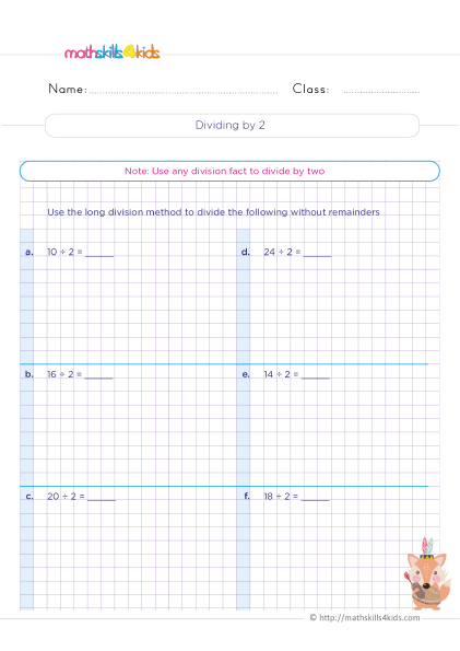 Learn the facts and tricks of divisibility rules: 3rd Grade worksheets - Dividing by two