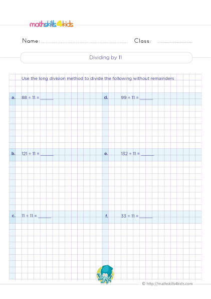 Division Facts Practice for 3rd Graders - Dividing by five