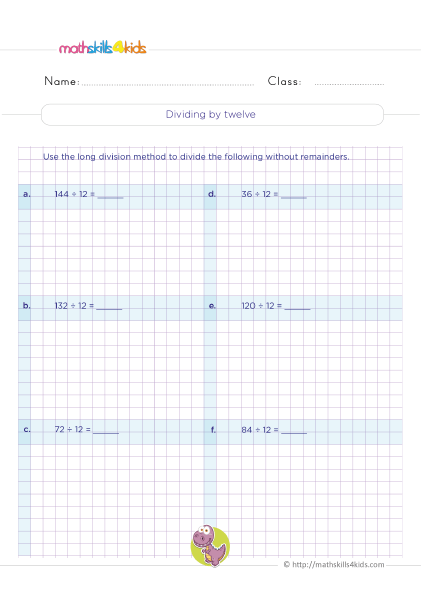 Division Facts Practice for 3rd Graders - Dividing by six