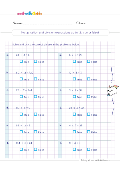 Mixed Operation Worksheets PDF Grade 3 with answers - Multiplication and division expressions up to 12