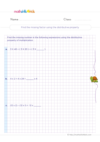 Distributive Properties Exercises - Find the missing factor using the distrubutive property