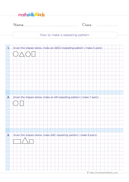 Free patterns worksheets for Grade 3: A fun and easy way to learn about shapes and sequences - How do you make a repeating pattern?