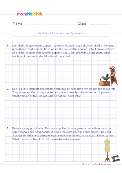 Area models for fractions - Solving fraction of a whole number word problems