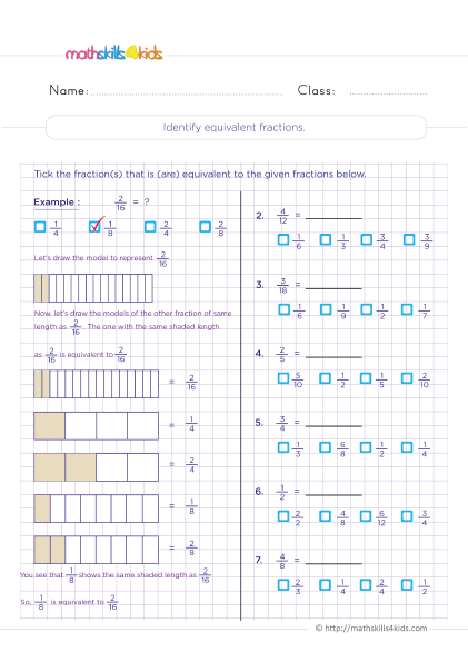 third Grade Math - equivalent fractions worksheets