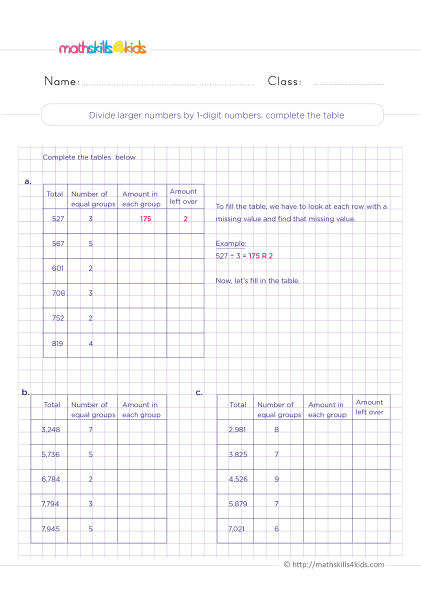 How do you divide large numbers by 1-digit numbers