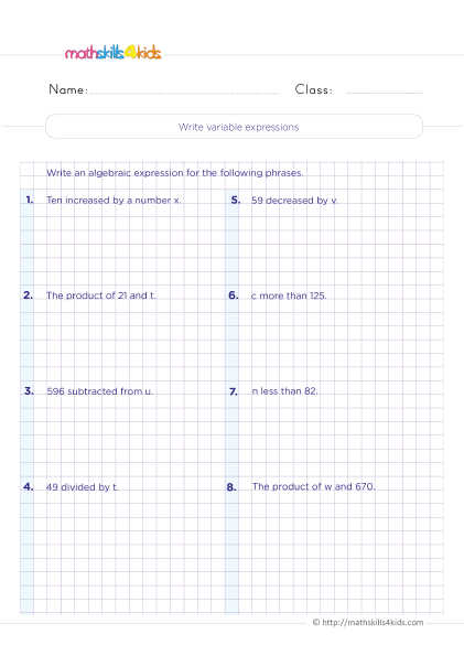 Ace 4th Grade Algebra with Confidence: Explore Expressions and Variables Worksheets Pdf - How do you write variable expressions?