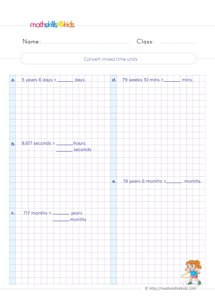 Boosting Time-telling Skills: Grade 4 Worksheets to Download and Print - Learn to convert mixed time units