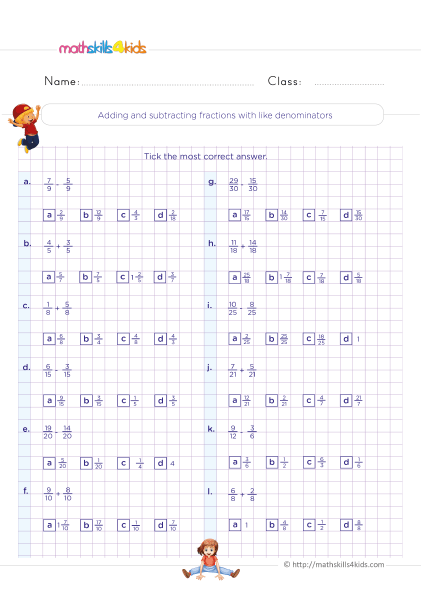 Adding and subtracting like fractions