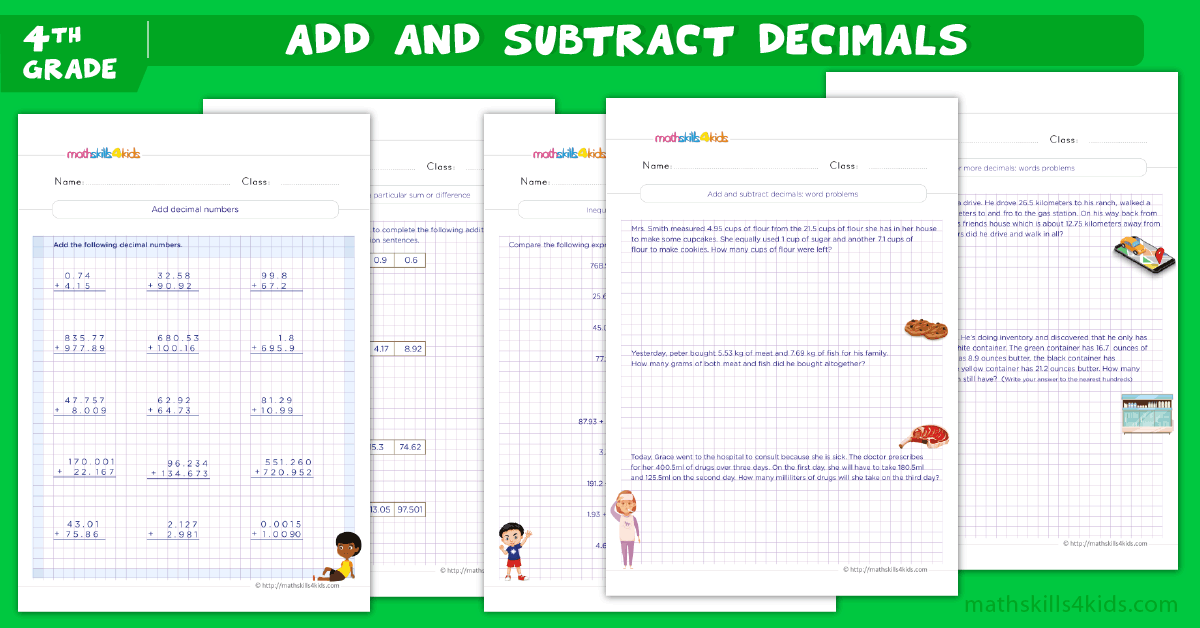 First add ans subtract decimals fourth grade