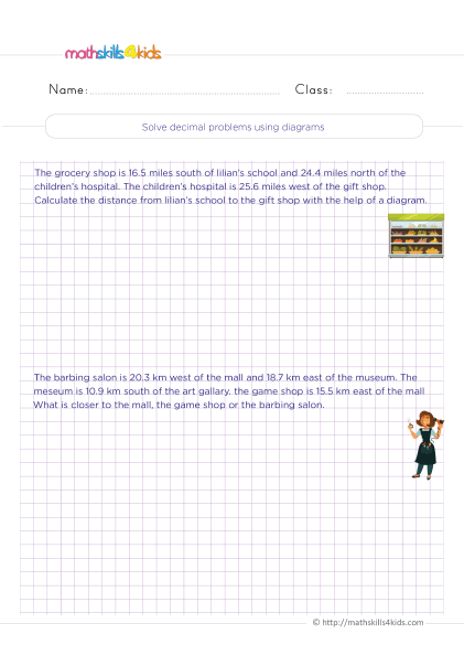 Grade 4 Adding and subtracting decimals worksheets - How do you solve decimal problems using diagrams