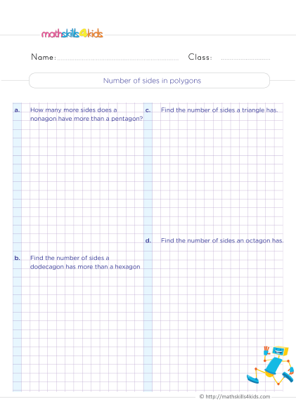 Grade 4 Math: Exploring 2D Shapes with Printable Worksheets - Counting polygons' sides