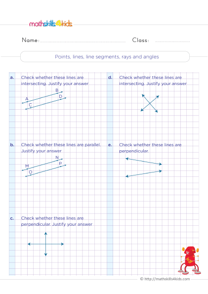 Grade 4 Math: Exploring 2D Shapes with Printable Worksheets - Parallel, perpendicular, and intersecting lines