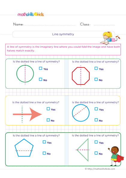 Identifying line of symmetry Worksheet Grade 4 Pdf with answers