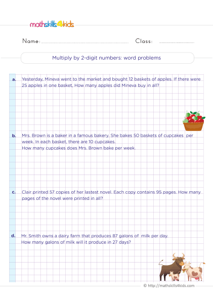 Solving multiplication of 2-digit by 2-digit numbers word-problems