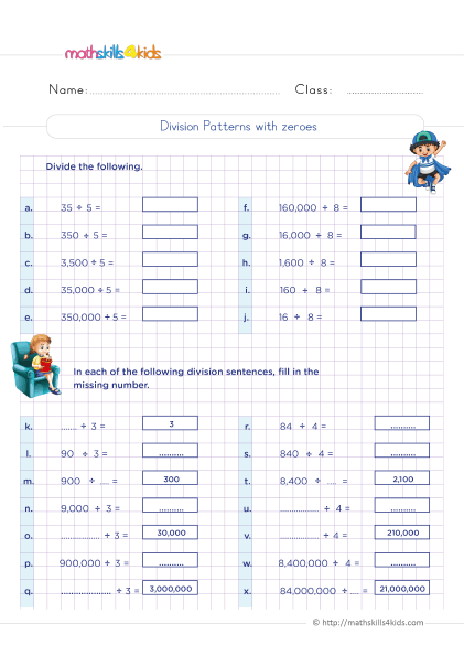 division patterns over increasing place values practice