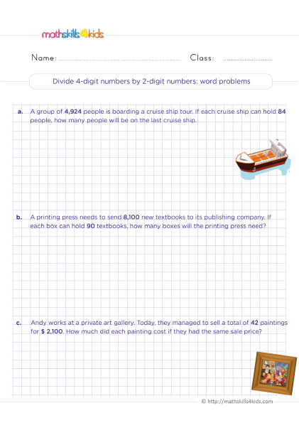 Divide 4-digit by 2-digit numbers word problems