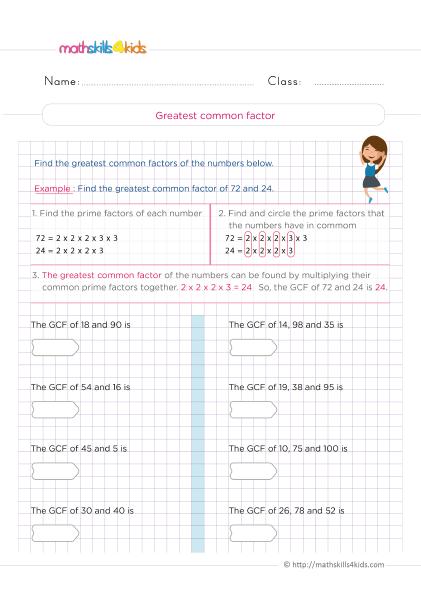 Grade 5 number theory worksheets: Free download - How to find the greatest common factor