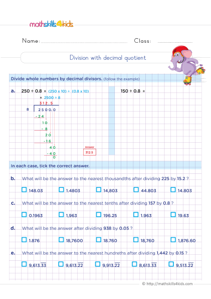 Fifth-Grade Math Worksheets with Answers Pdf - How do you solve division with decimal quotients