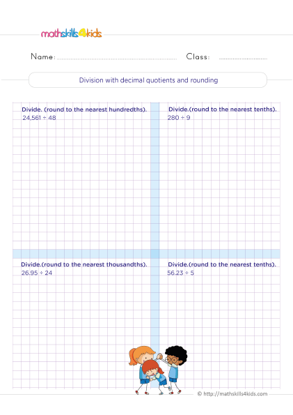 Dividing decimals made easy: Top 5 worksheets for fifth graders - Division with decimal quotients and rounding