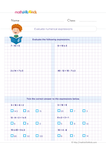 Mastering mixed operations: Grade 5 math worksheets - How do you evaluate numerical expressions