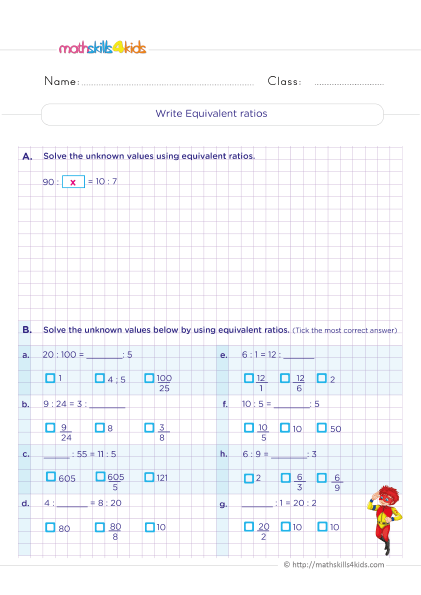 Grade 5 Math Worksheets: Ratio, Equivalent Ratios, and Rates - Writing equivalent ratios