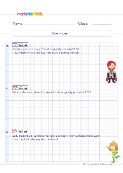 Grade 5 money math worksheets: Word problems with solutions - cost price and selling price worksheets for grade 5