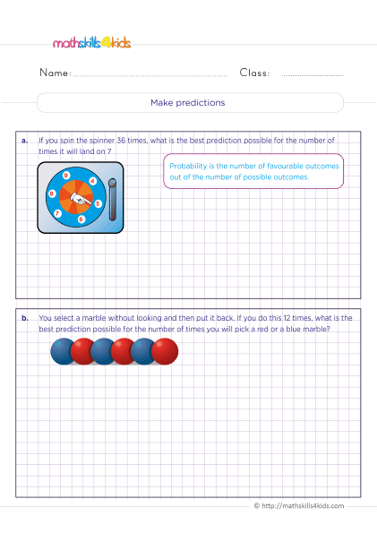 Fifth-grade probability and statistics worksheets: Free download - Making predictions - short stories for making predictions