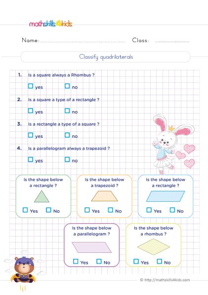 Fifth-Grade Math Worksheets with Answers Pdf - Classifying quadrilaterals practice