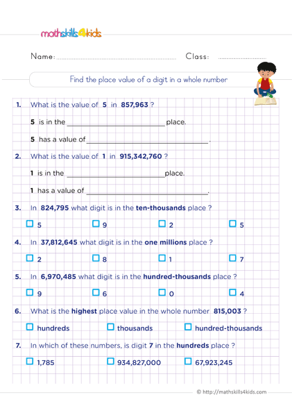 Reading and writing numbers - The place value of digits in whole numbers