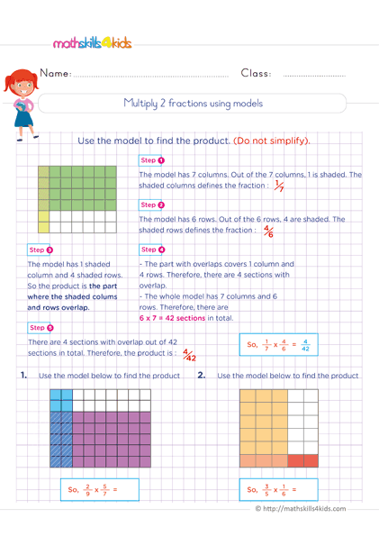 multiplication of fractions - multiply two fractions using models