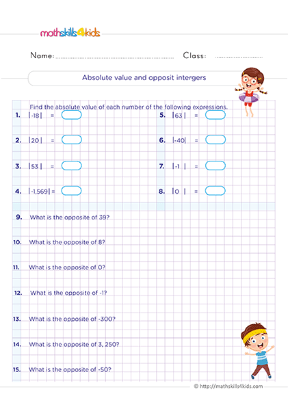 Positive and Negative Integer’s Math Activities - absolute value and opposite integers