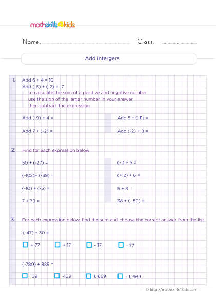 6th Grade operations with integers: Adding, Subtracting, Multiplying, and Dividing - how to add integers with different signs