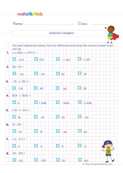6th Grade operations with integers: Adding, Subtracting, Multiplying, and Dividing - Understand the rule for subtracting integers