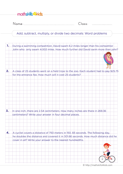 6th Grade mixed operations made easy: Free printable worksheets - Operations on decimals word problems