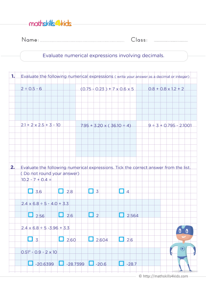 mixed operations - Evaluating expressions with decimals