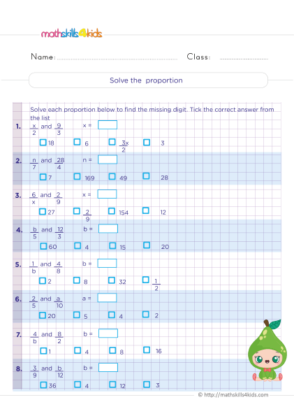 6th Grade ratios and rates worksheets pdf with answers - Solving proportions