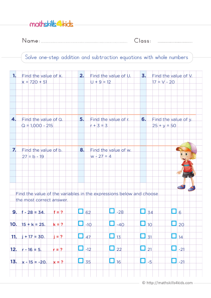 Solving one step equation word problems 6th grade - one-step addition and subtraction equations