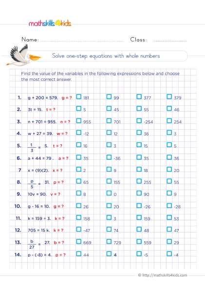 Solving one step equation word problems 6th grade -Solving one-step equation with whole numbers