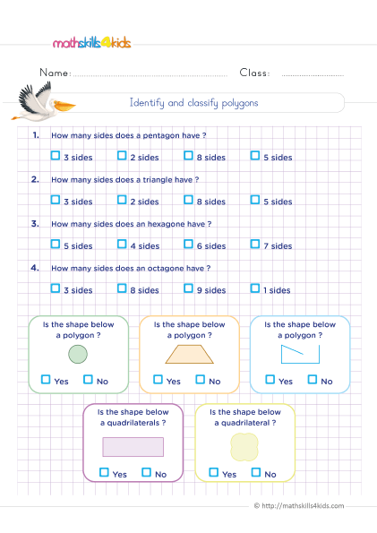 6th Grade 2D geometry worksheets: Shapes and their properties - Properties of polygons