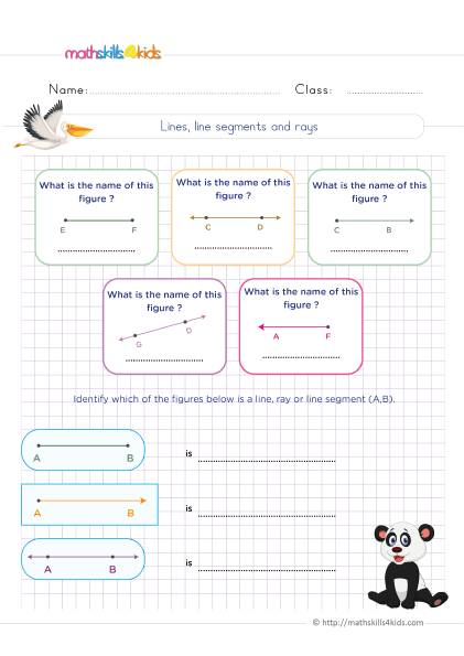 6th Grade 2D geometry worksheets: Shapes and their properties - Lines, line-segments and rays