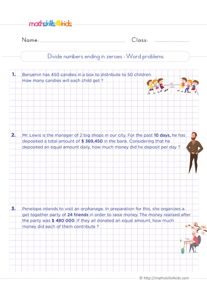 6th grade division exercises with answers - Dividing numbers ending with zeroes