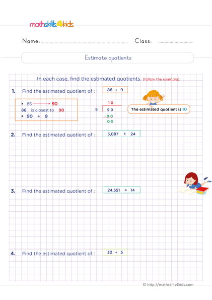 6th grade division exercises with answers - How to estimate the quotients