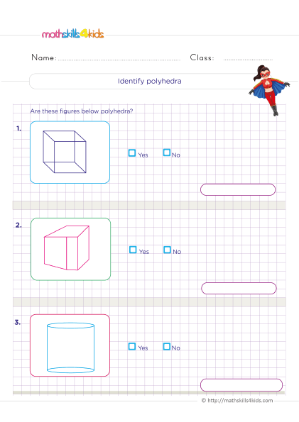 6th Grade Math Worksheets: Properties and Characteristics of 3D Shapes - How to identify polyhedra