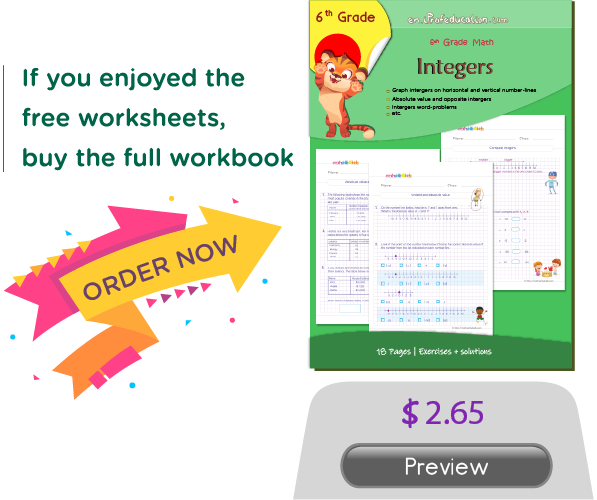 6th Grade Math integers practice workbook