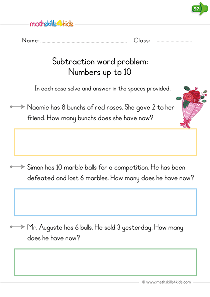 Subtract within 10 - Solve real-life situation problems