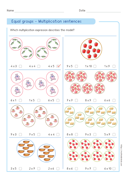 Identifying Multiplication Expression For Equal Groups worksheet