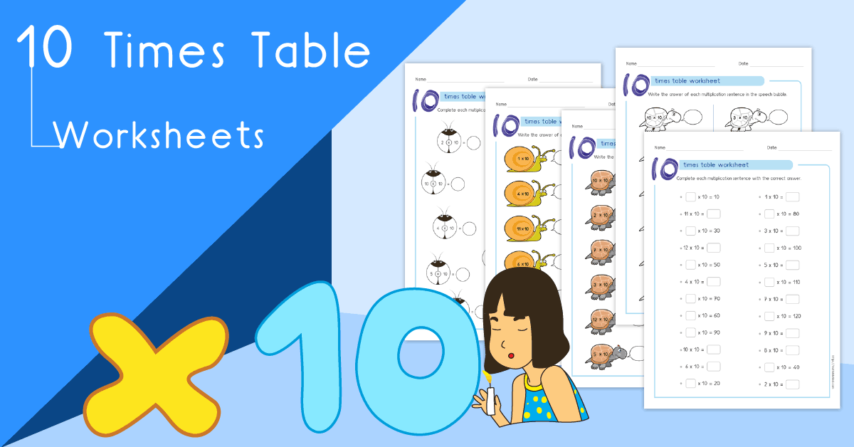 Multiplication printable - 10 times table worksheets