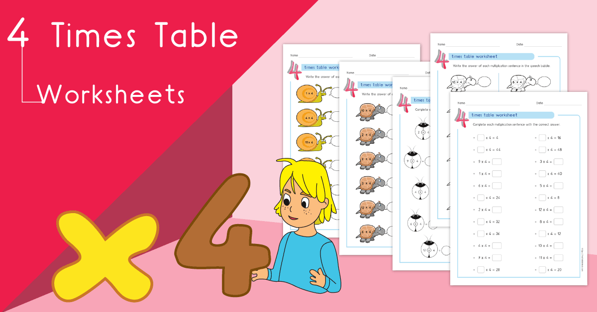 Multiplication printable - 4 times table worksheets