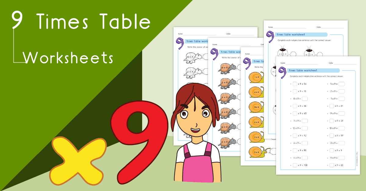 Multiplication printable - 9 times table worksheets