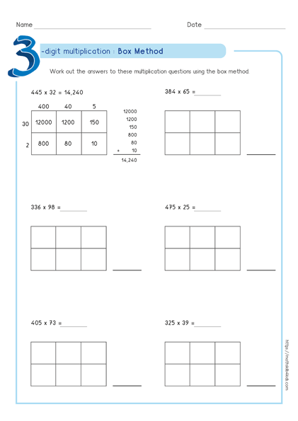 Multiplication methods worksheets PDF - Box Multiplication methods worksheets PDF